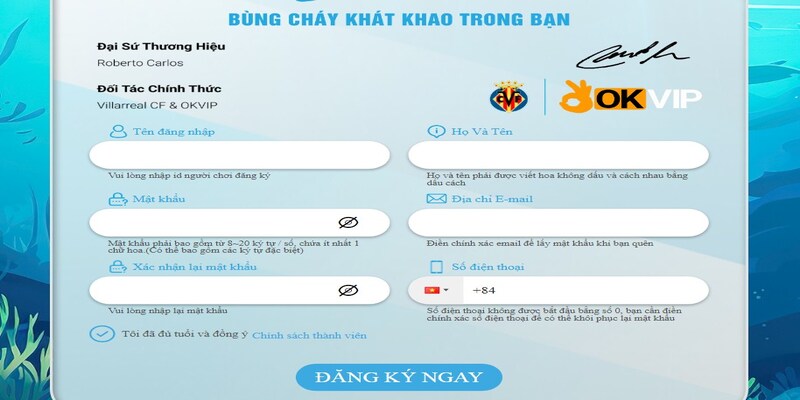 Form đăng ký chơi bắn cá 2D tại Nhatvip